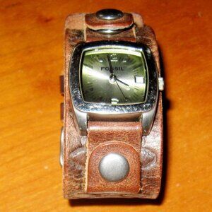 Fossil Set JR-8692 Watch Date Display Exchangeable Snap Brown Wide Leather Band